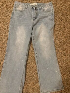 New Mix Light Blue Straight Leg Jeans with Tiny Crystal Dots